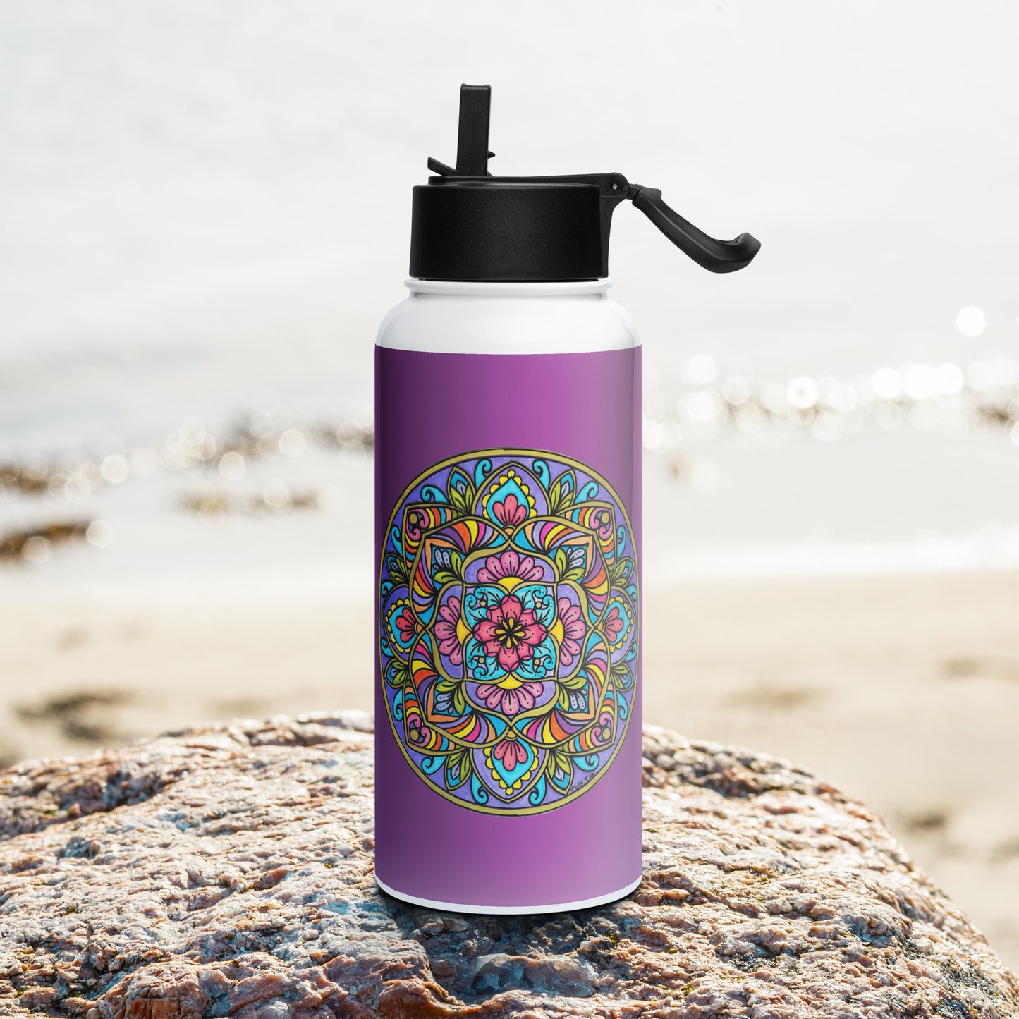 Floral Scrolls Mandala 32-oz Stainless Steel Water Bottle