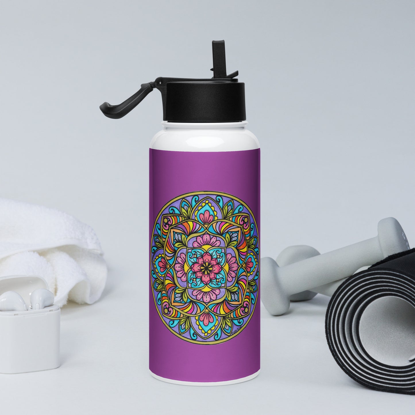 Floral Scrolls Mandala 32-oz Stainless Steel Water Bottle