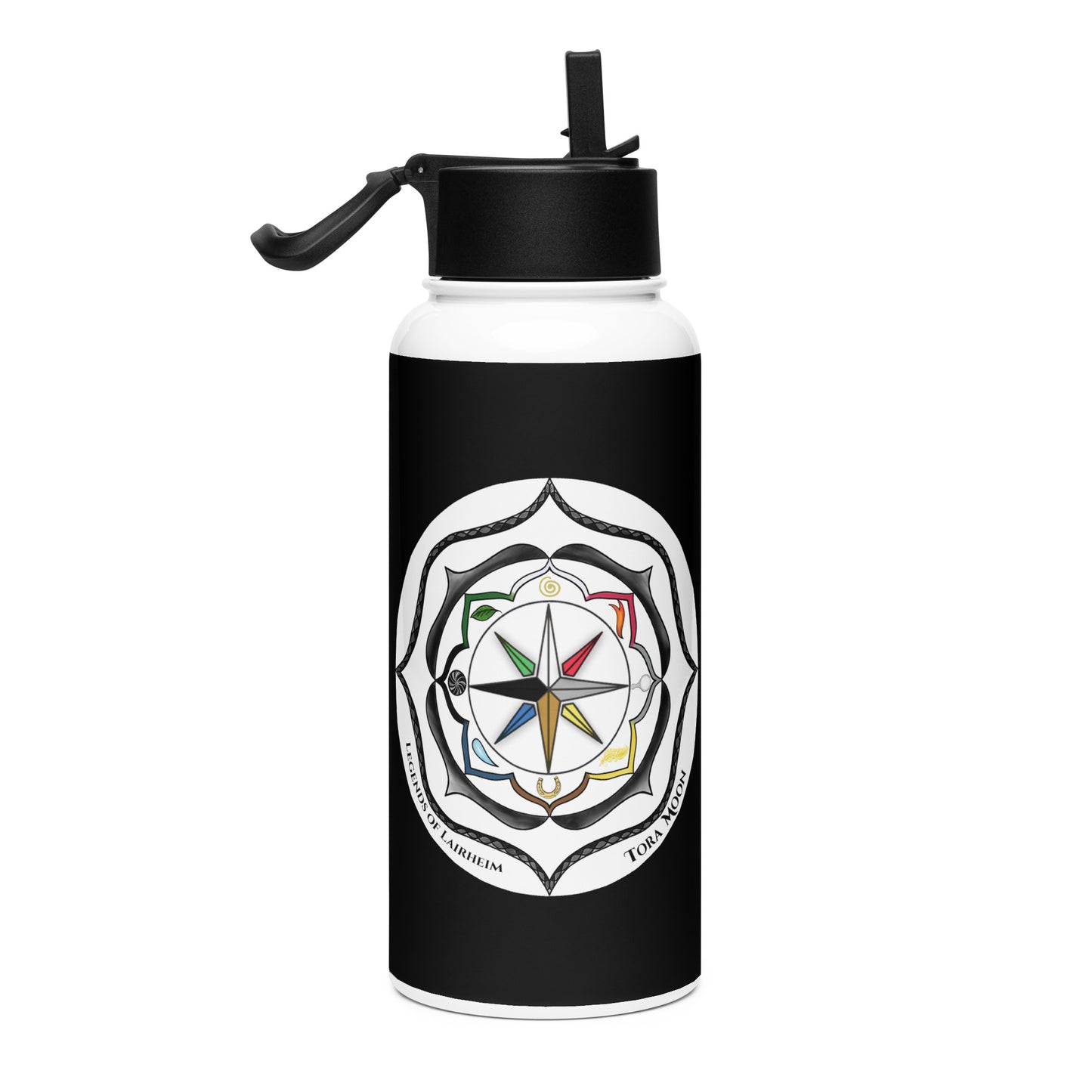 Legends-black-mandala-stainless-steel-water-bottle