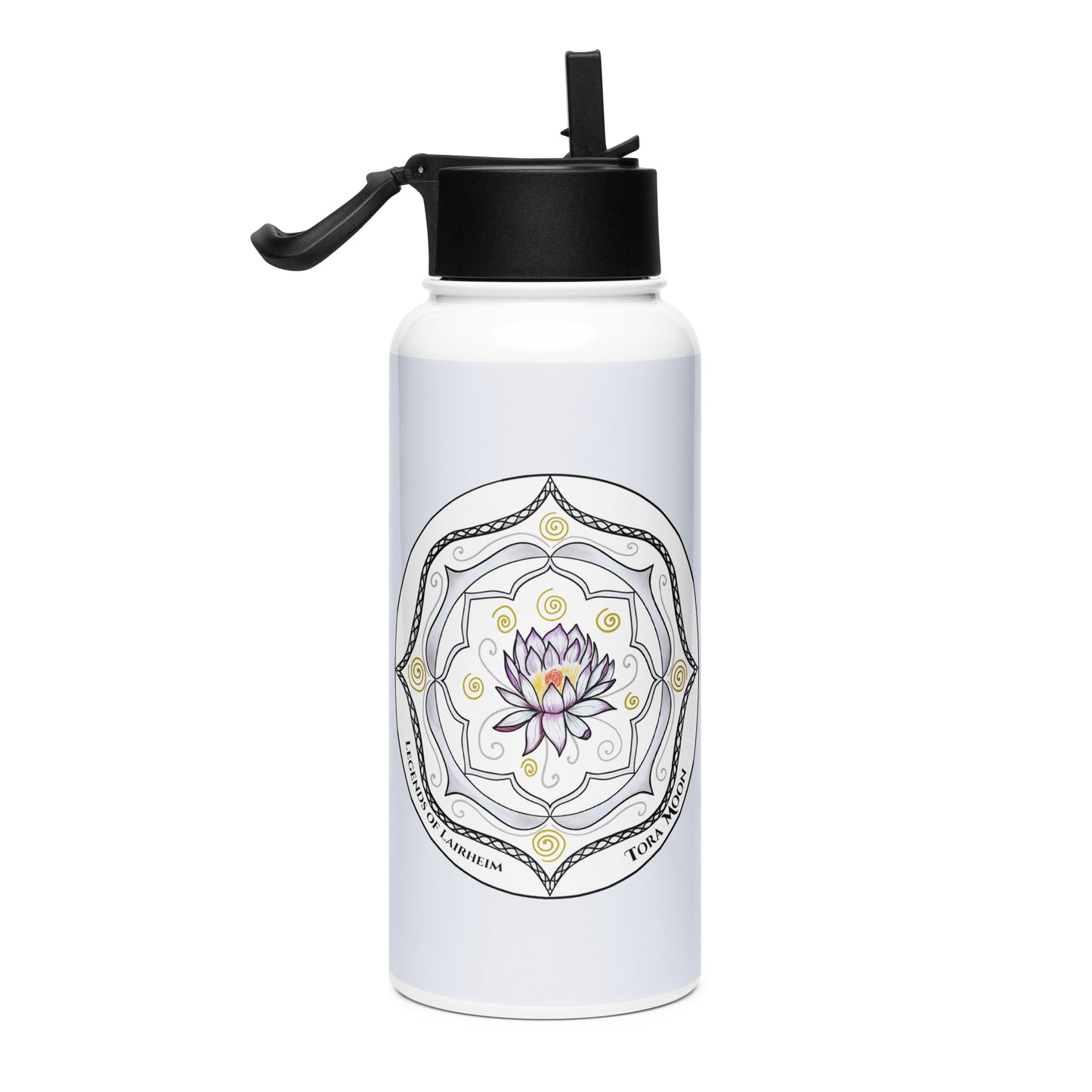 Legends-white-mandala-stainless-steel-water-bottle-back