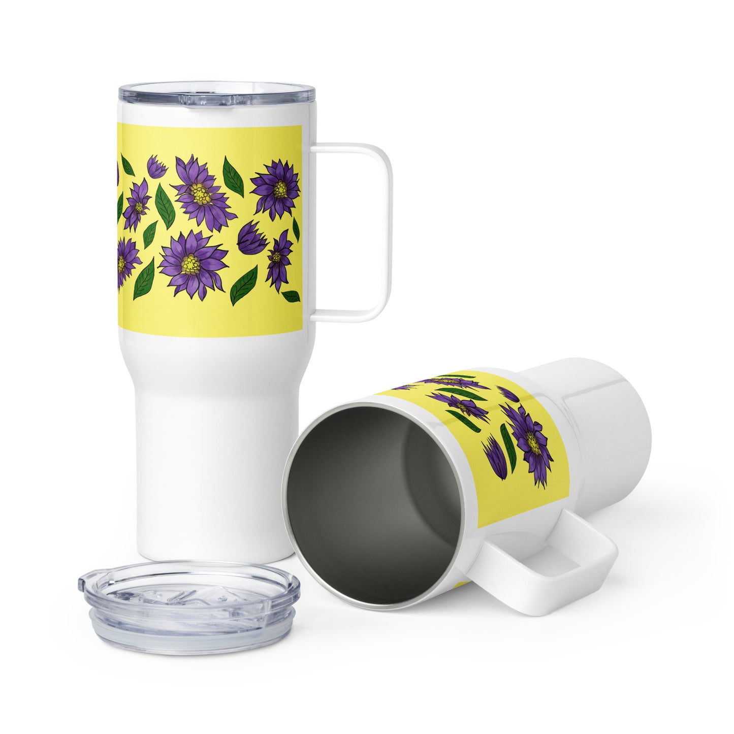 Purple Daisies 25-oz Travel mug with Handle