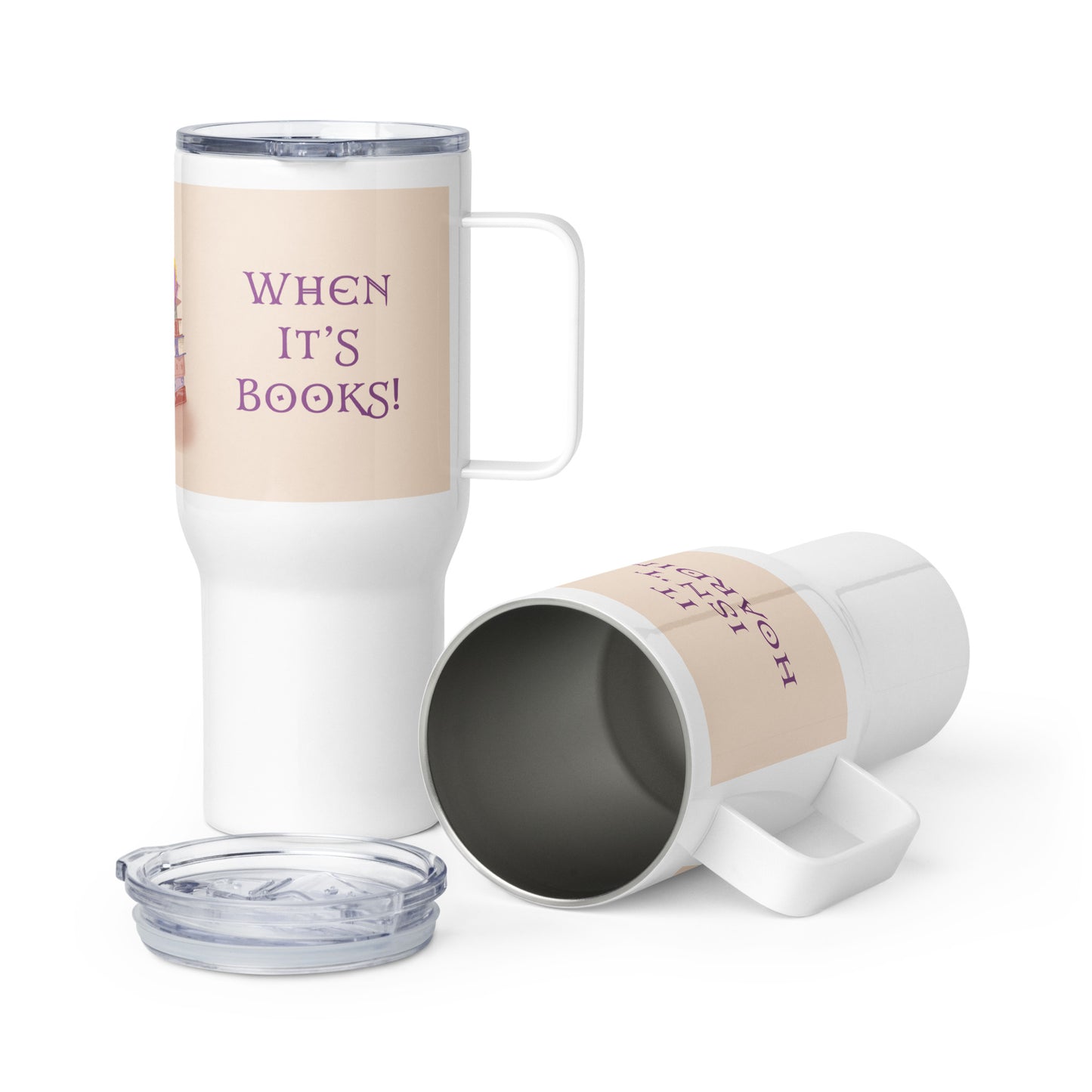 Whimsical Purple Book Hoarding Dragon 25-oz Travel Mug with Handle