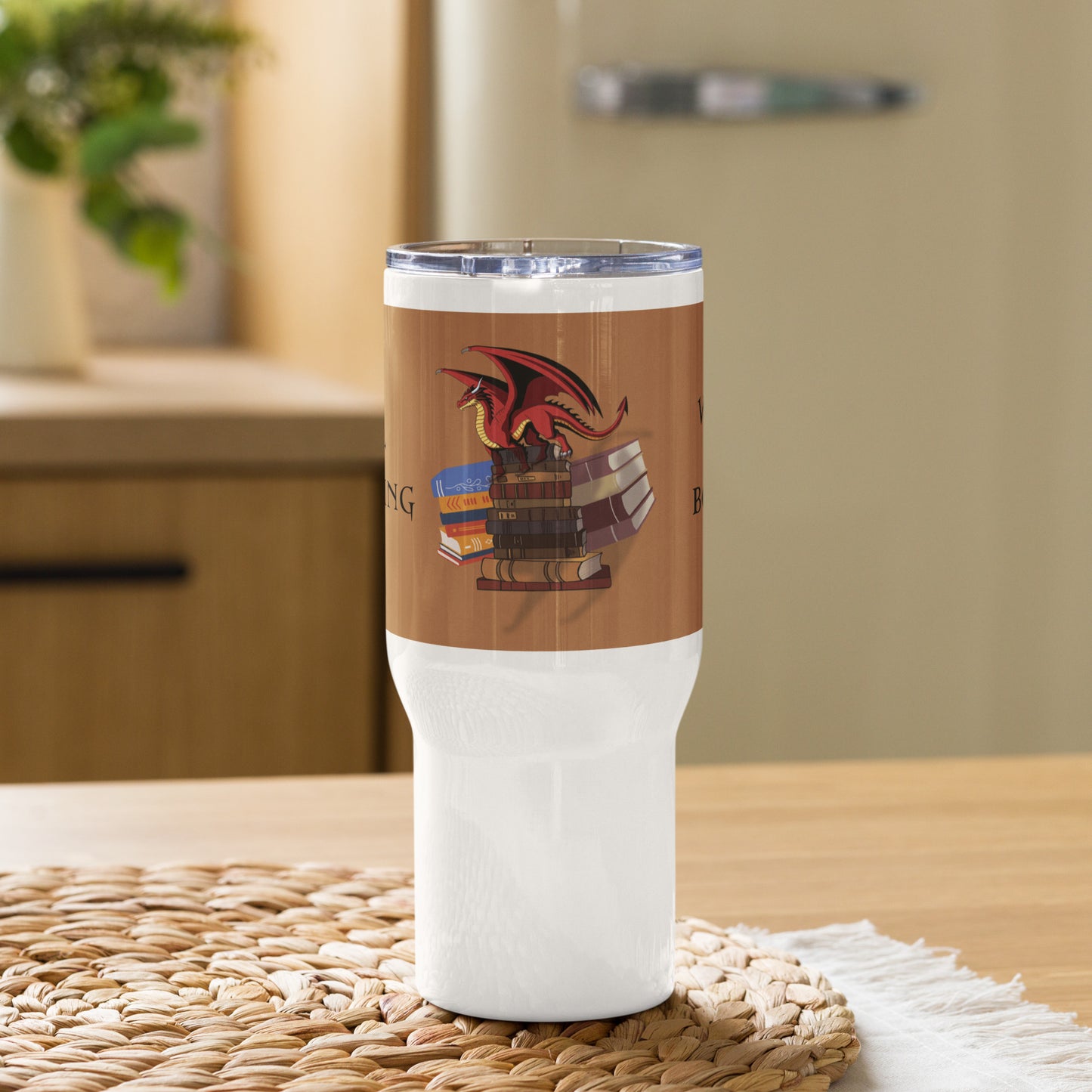 Fierce Red Dragon Book Guardian 25-oz Travel Mug with Handle