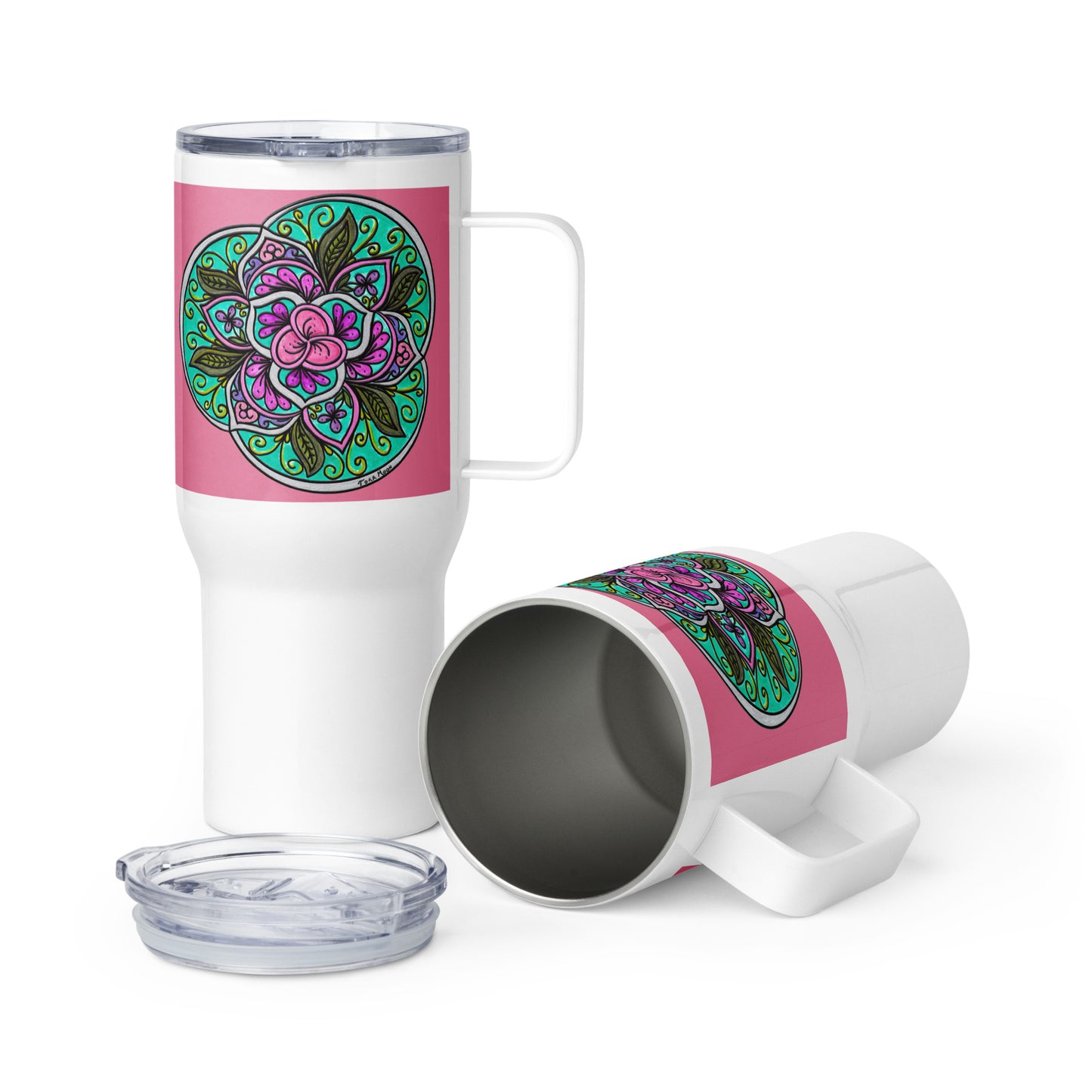 Triquetra Bloom Mandala 25-oz Travel Mug with Handle