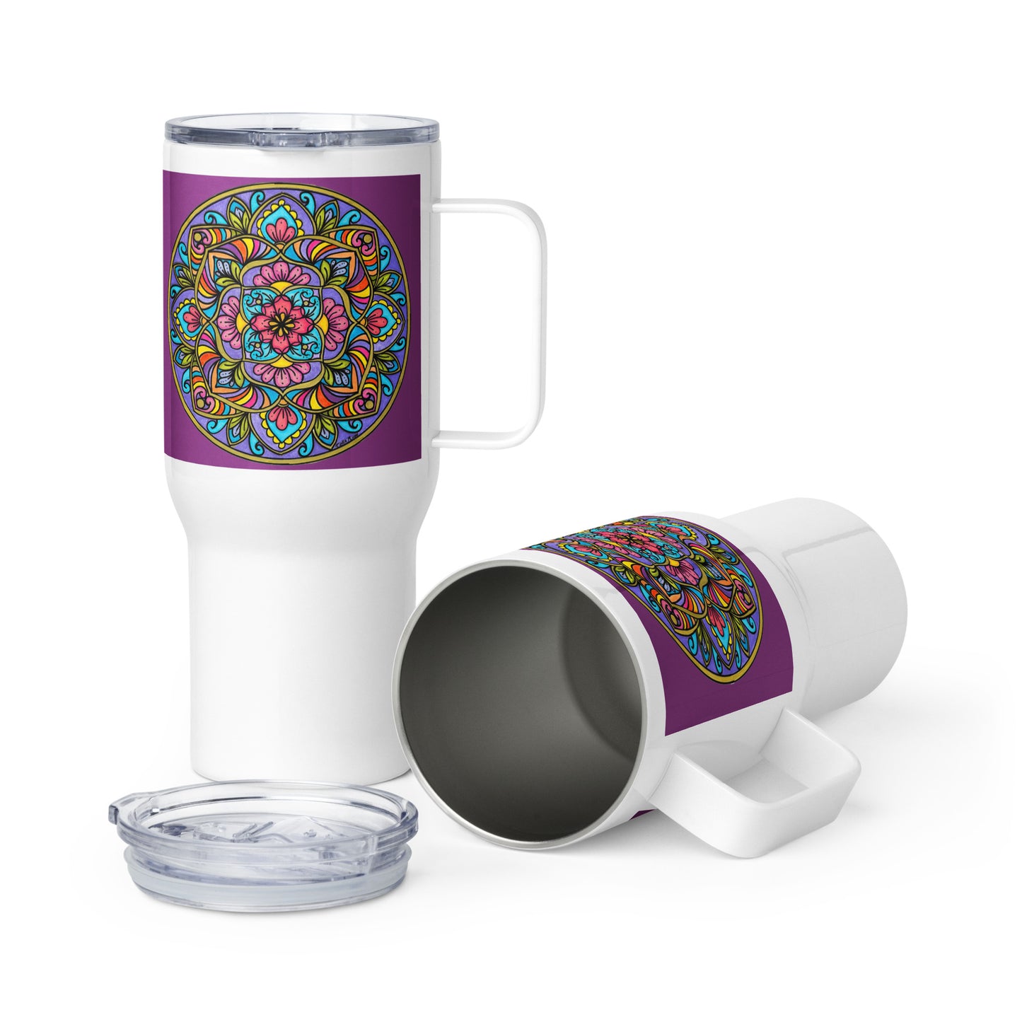 Floral Scrolls Mandala 25-oz Travel Mug with Handle