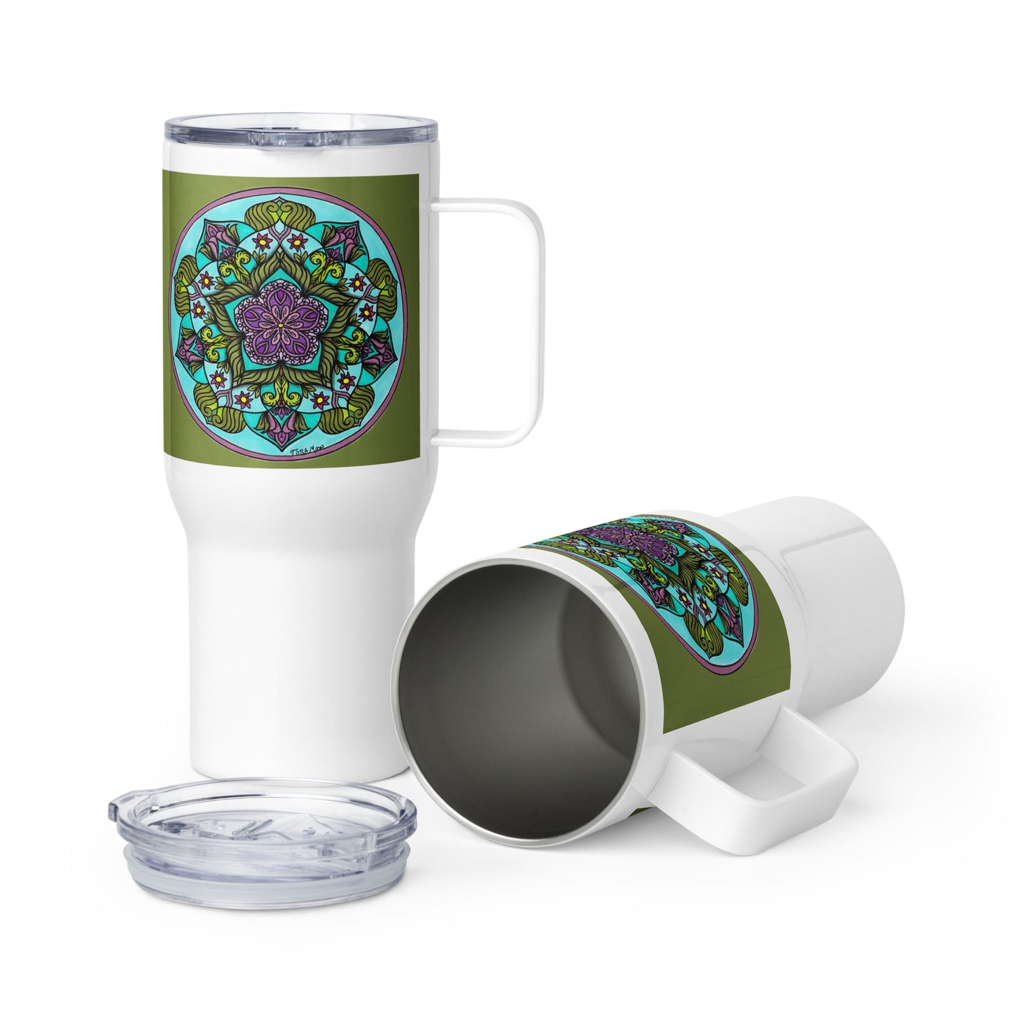 Sacred Harmony Pentagram Mandala 25-oz Travel Mug with Handle