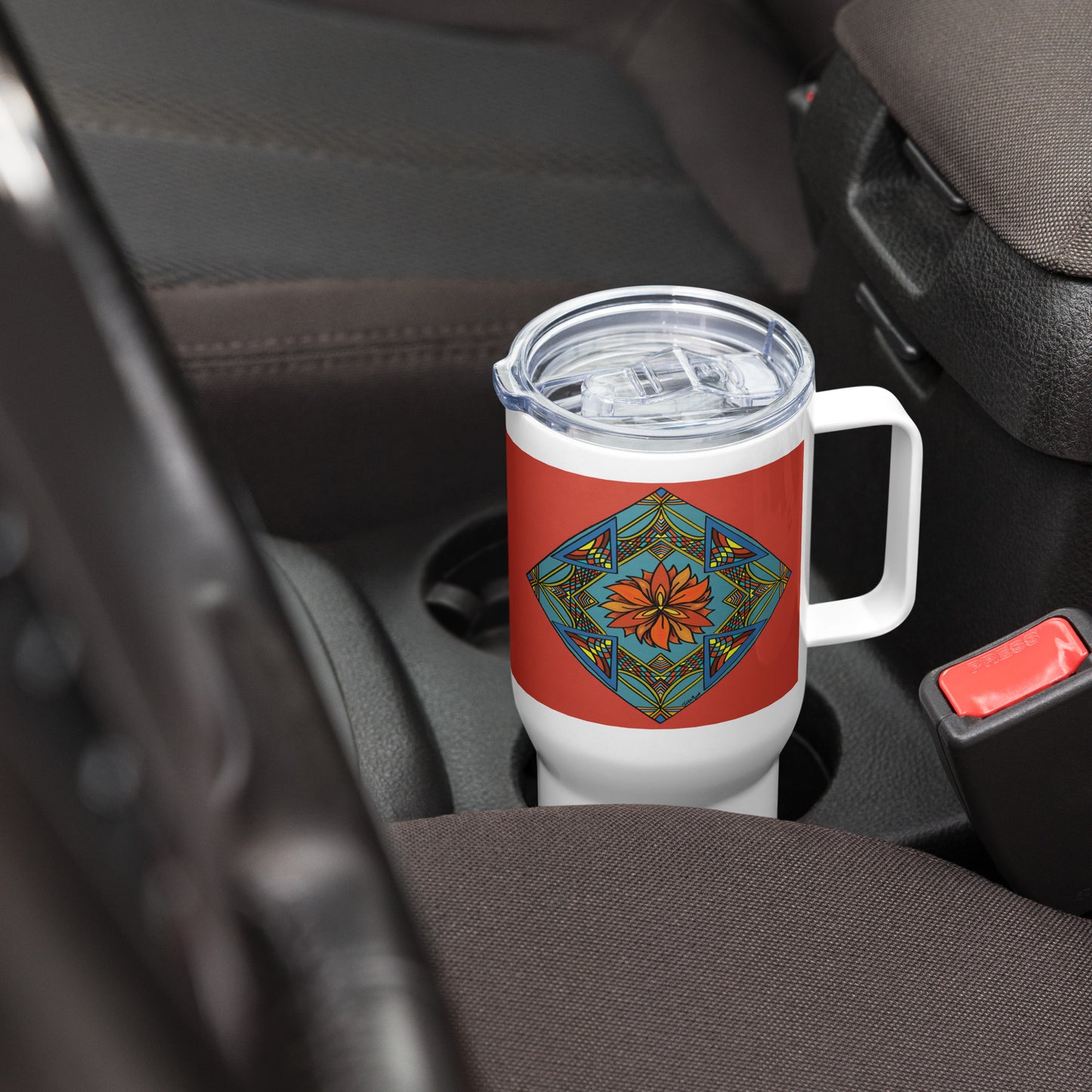 Fiery Radiance Mandala 25-oz Travel Mug with Handle