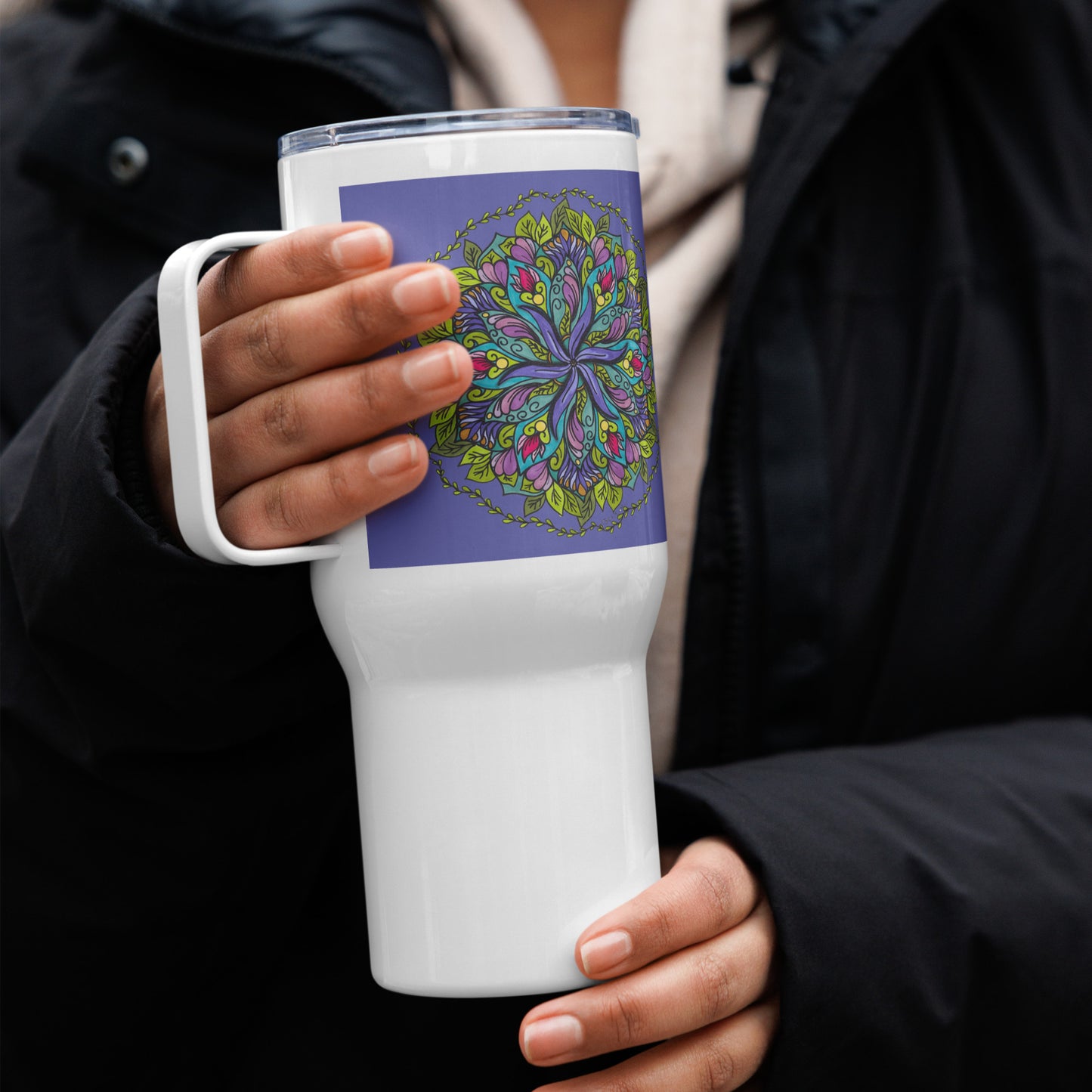 Bloom in Balance Swirling Flower Mandala 25-oz Travel Mug