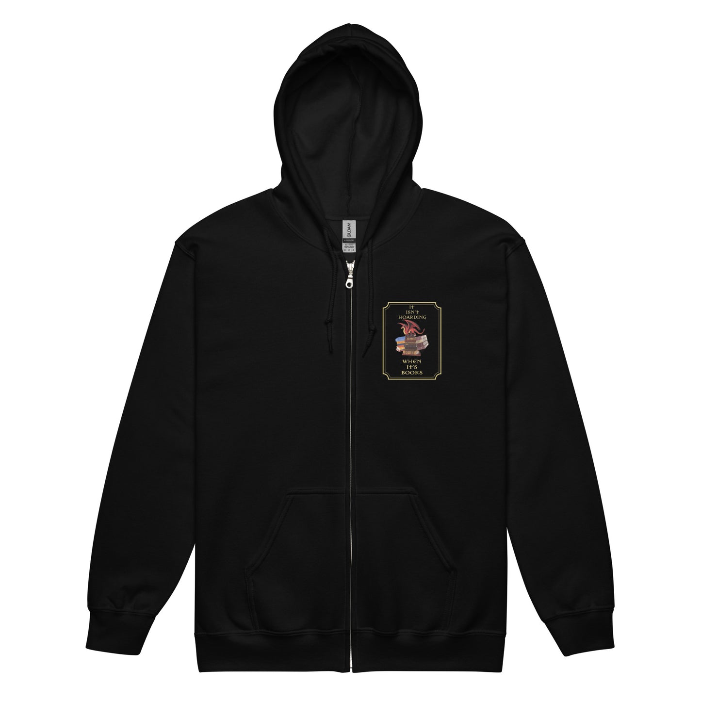zip hoodie featuring red book guardian dragon design