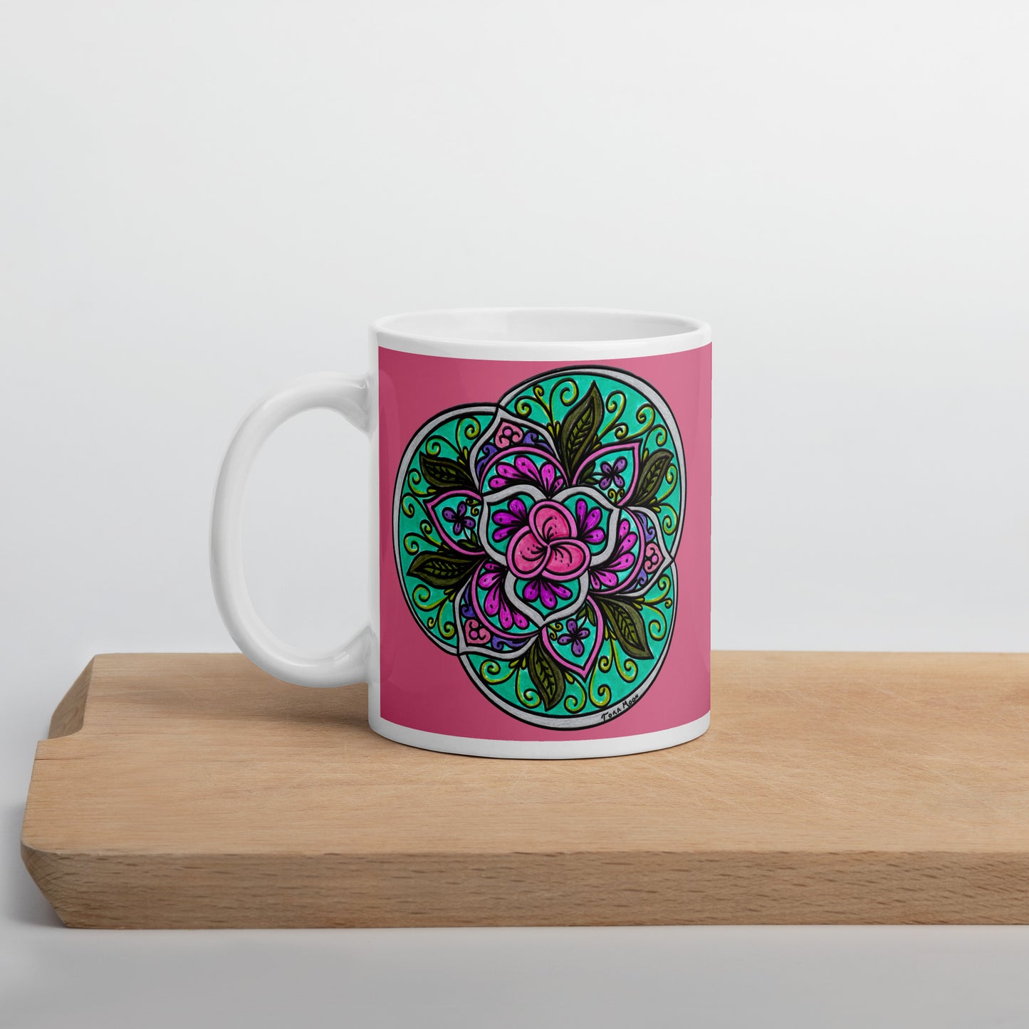 Triquetra Bloom Mandala Glossy White Mug
