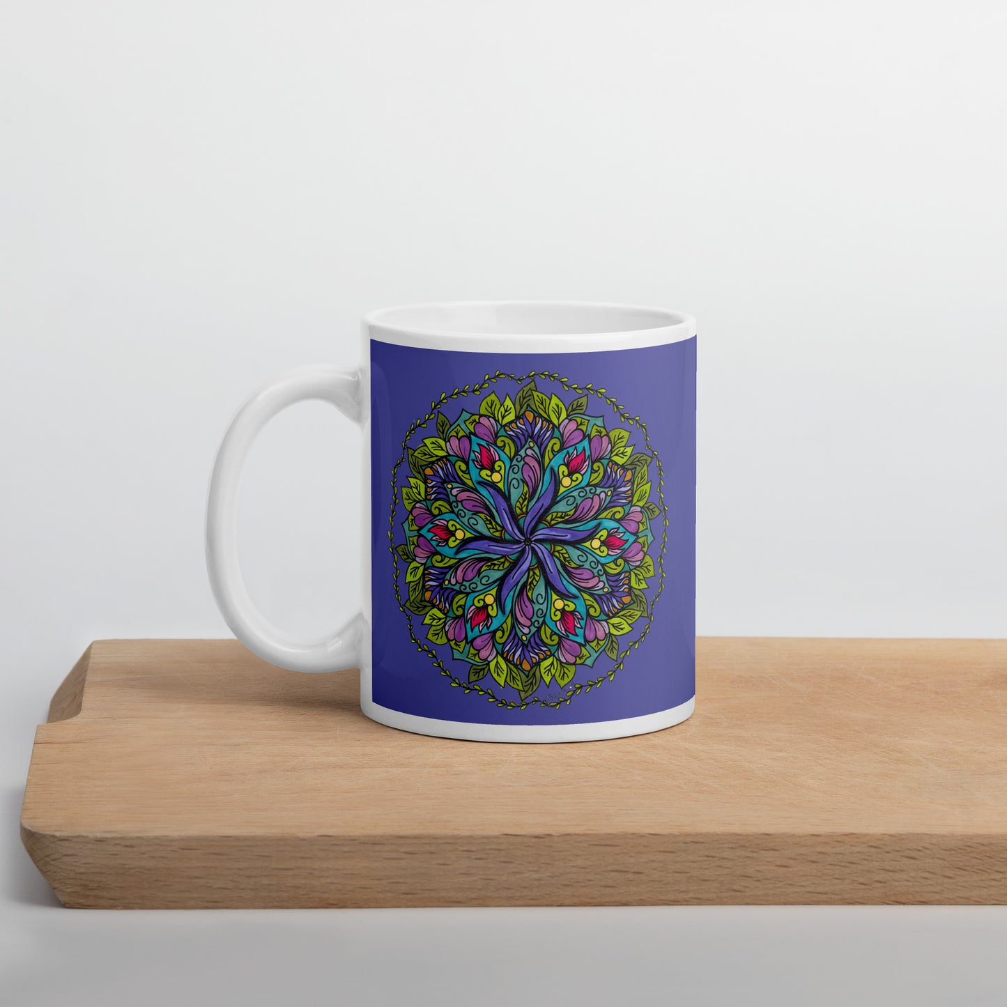 Bloom in Balance Swirling Flower Mandala Glossy White Mug