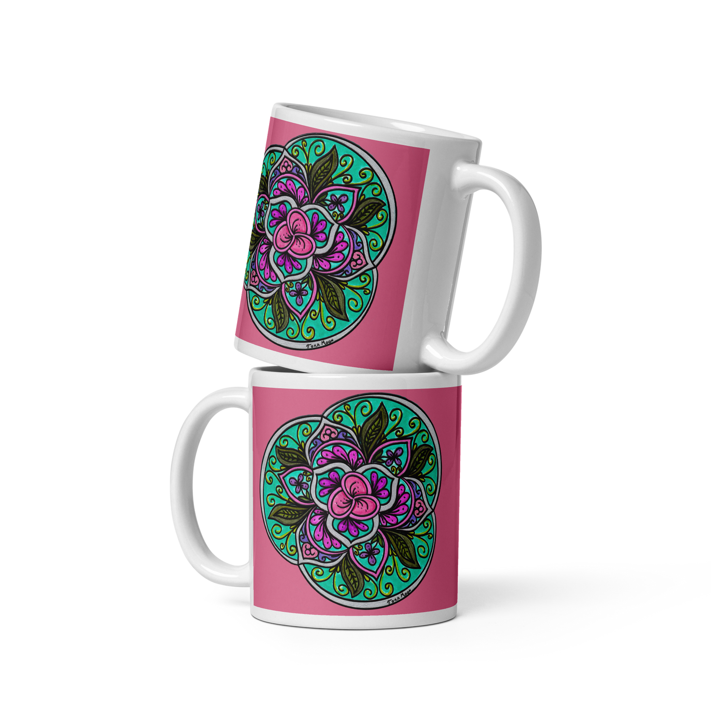 Triquetra Bloom Mandala Glossy White Mug
