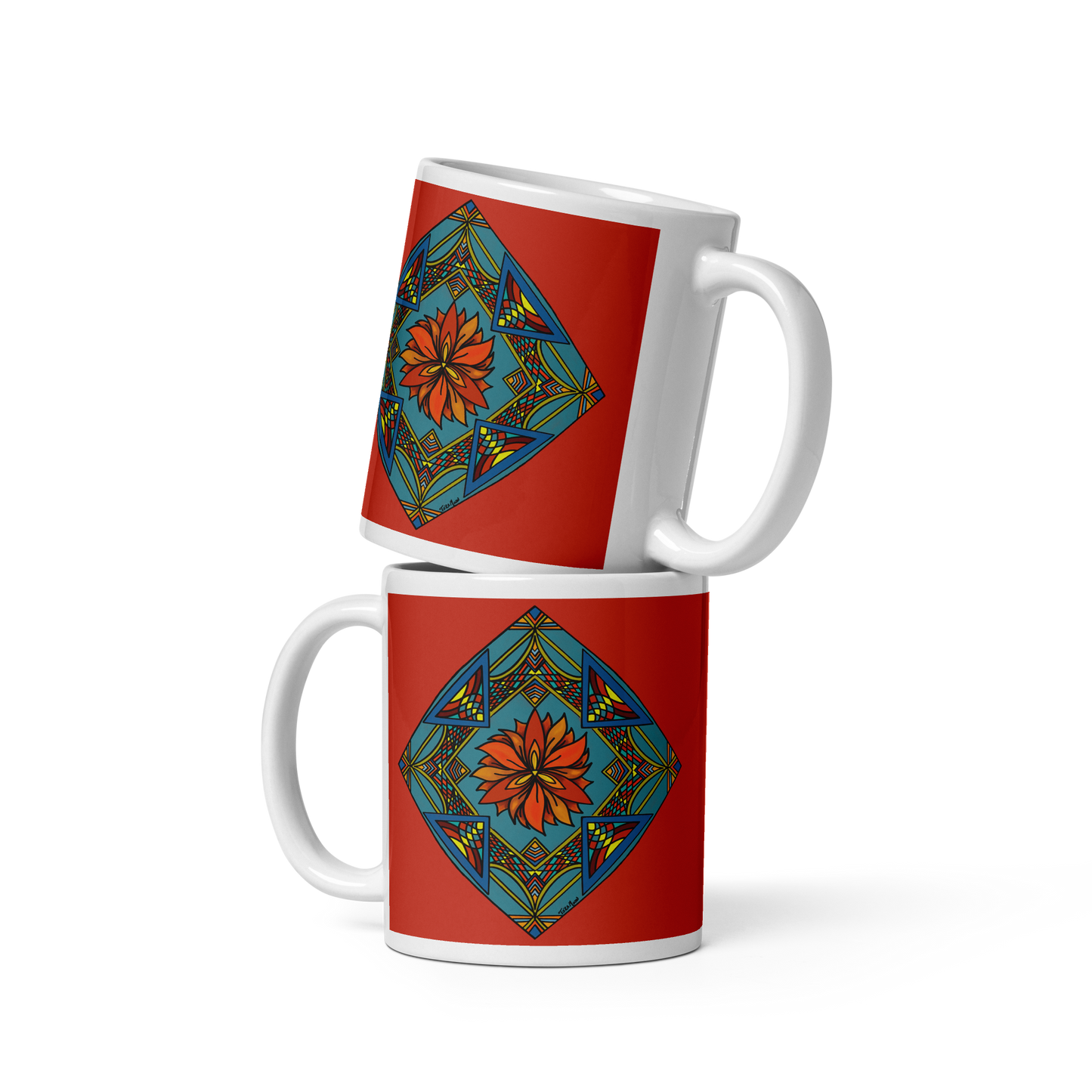 Fiery Radiance Mandala Glossy White Mug