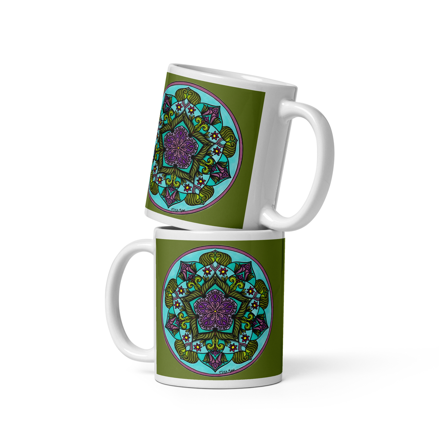 Sacred Harmony Pentagram Mandala Glossy White Mug