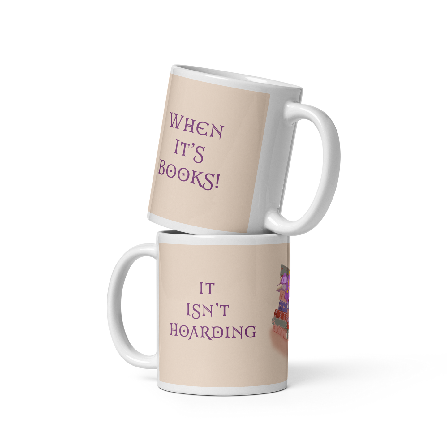 Whimsical Purple Book Hoarding Dragon Glossy White Mug