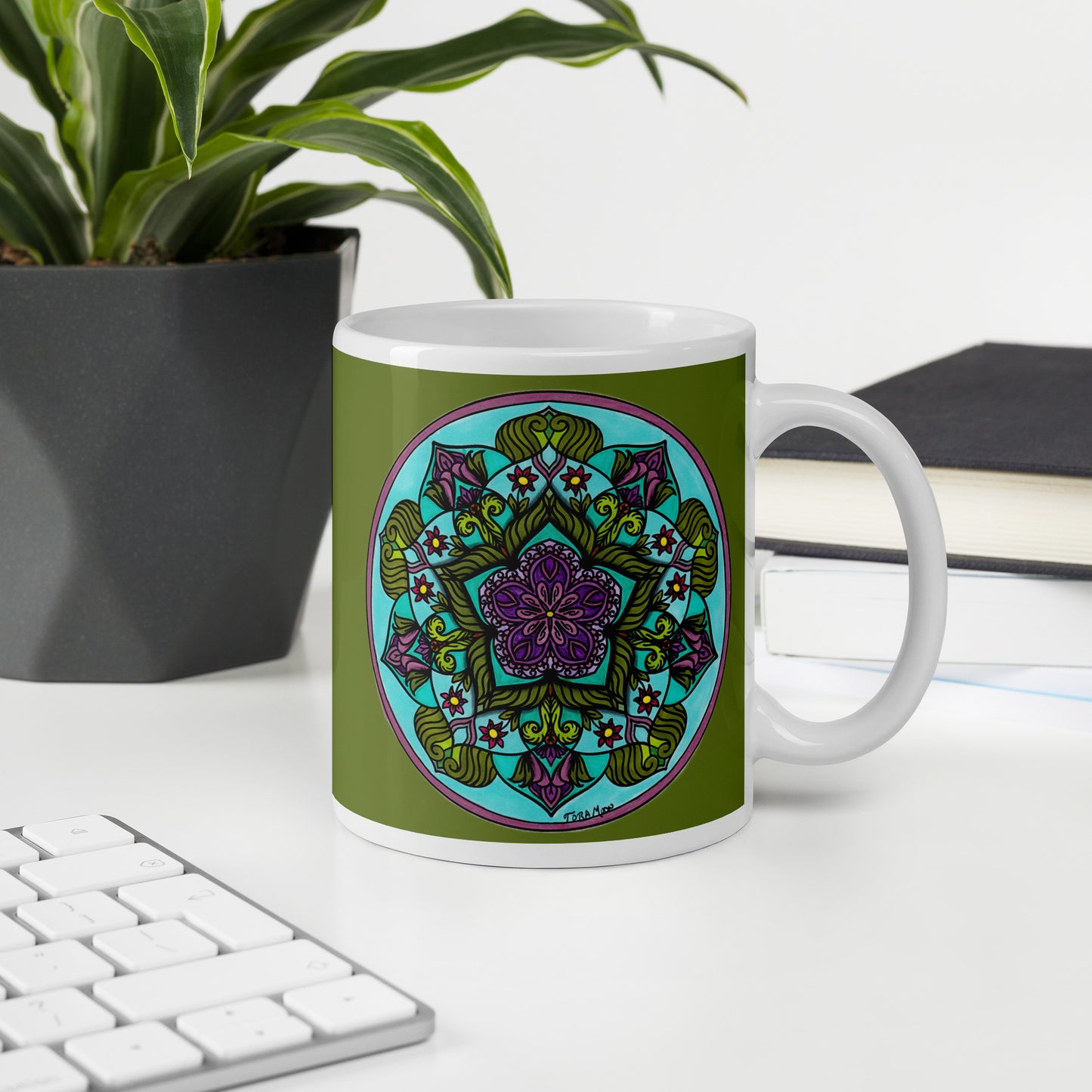 Sacred Harmony Pentagram Mandala Glossy White Mug