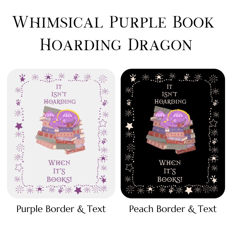 Whimsical Purple Book Hoarding Dragon Collection | Fantasy Apparel, Mugs, & More