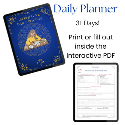 Interactive daily self-love planner from Isis's Sacred Love, a 31-day devotional planning practice designed for print or digital use to support embodied self-love work.