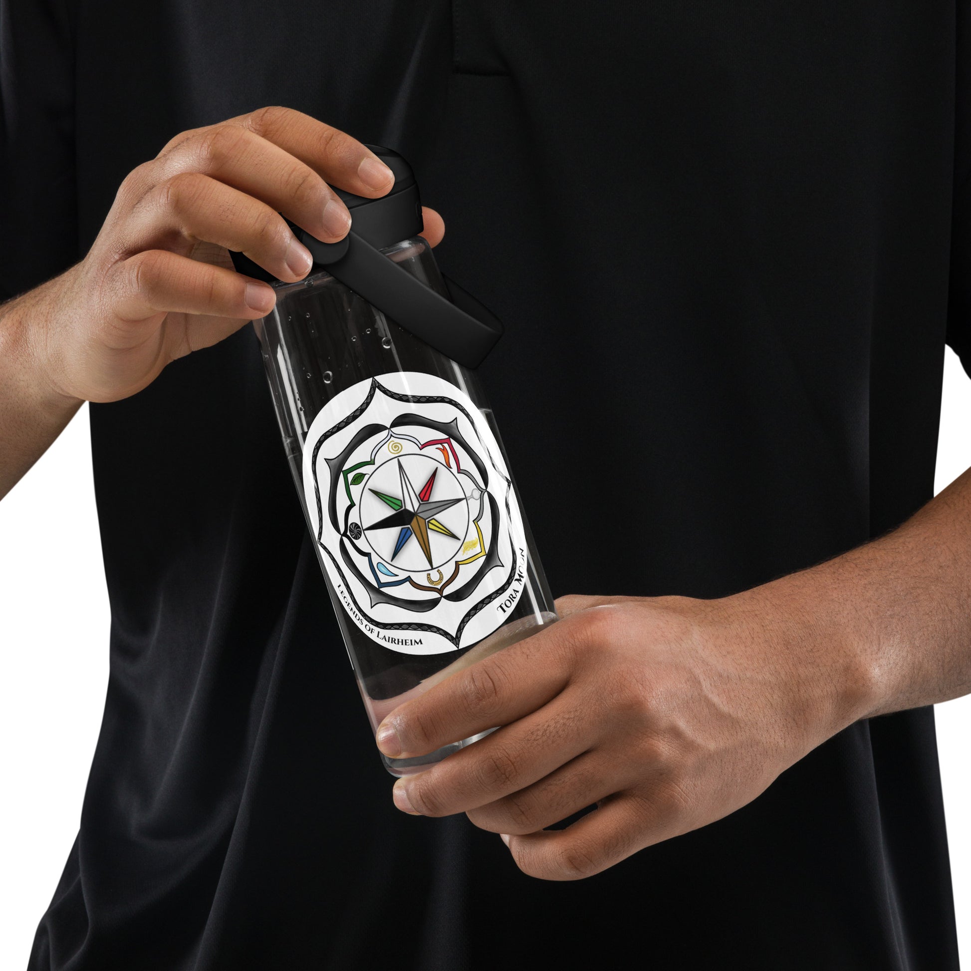 Person holding a Black Talent Mandala Flip Straw Water Bottle charcoal