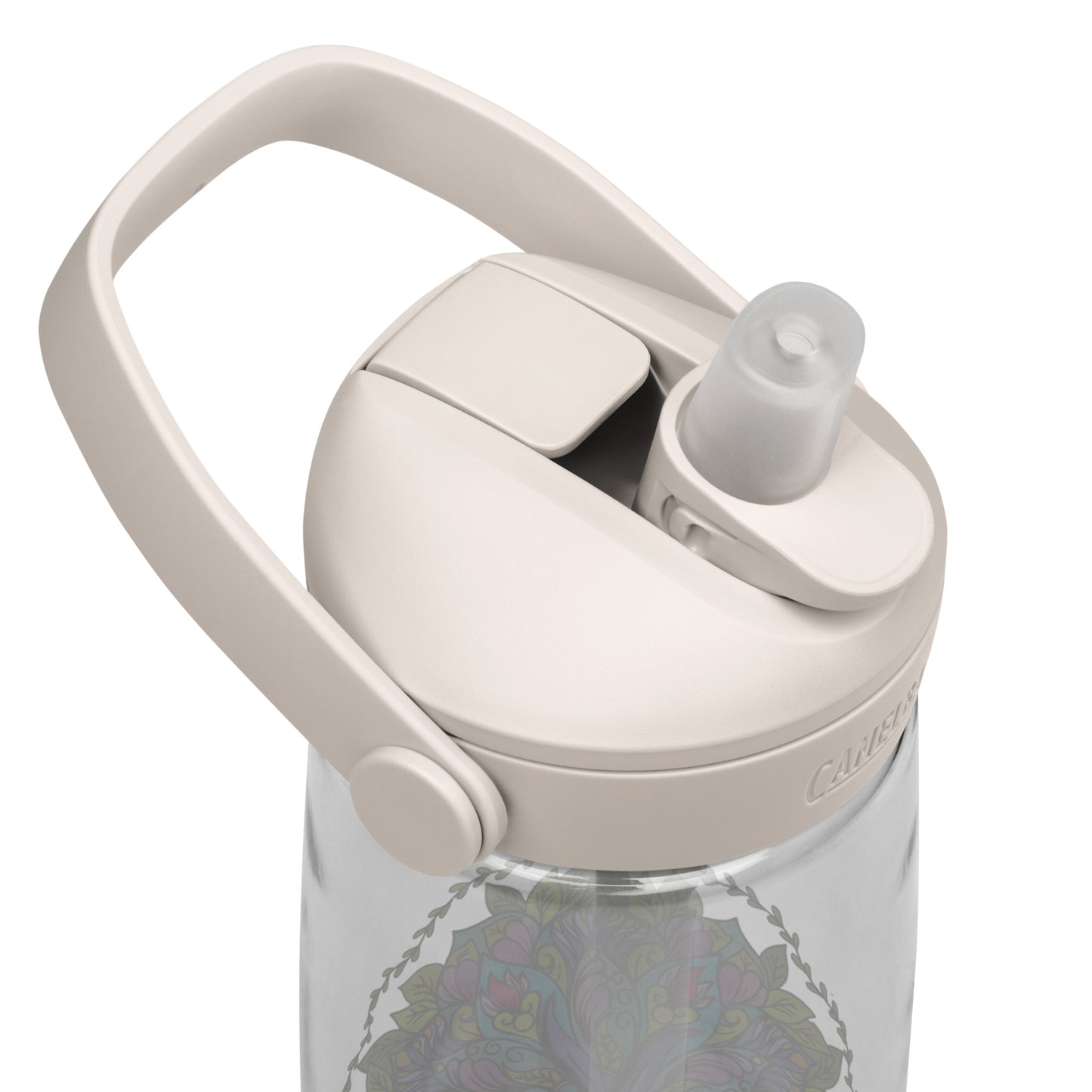 Bloom in Balance Swirling Flower Mandala Flip Straw Water Bottle top clear-white