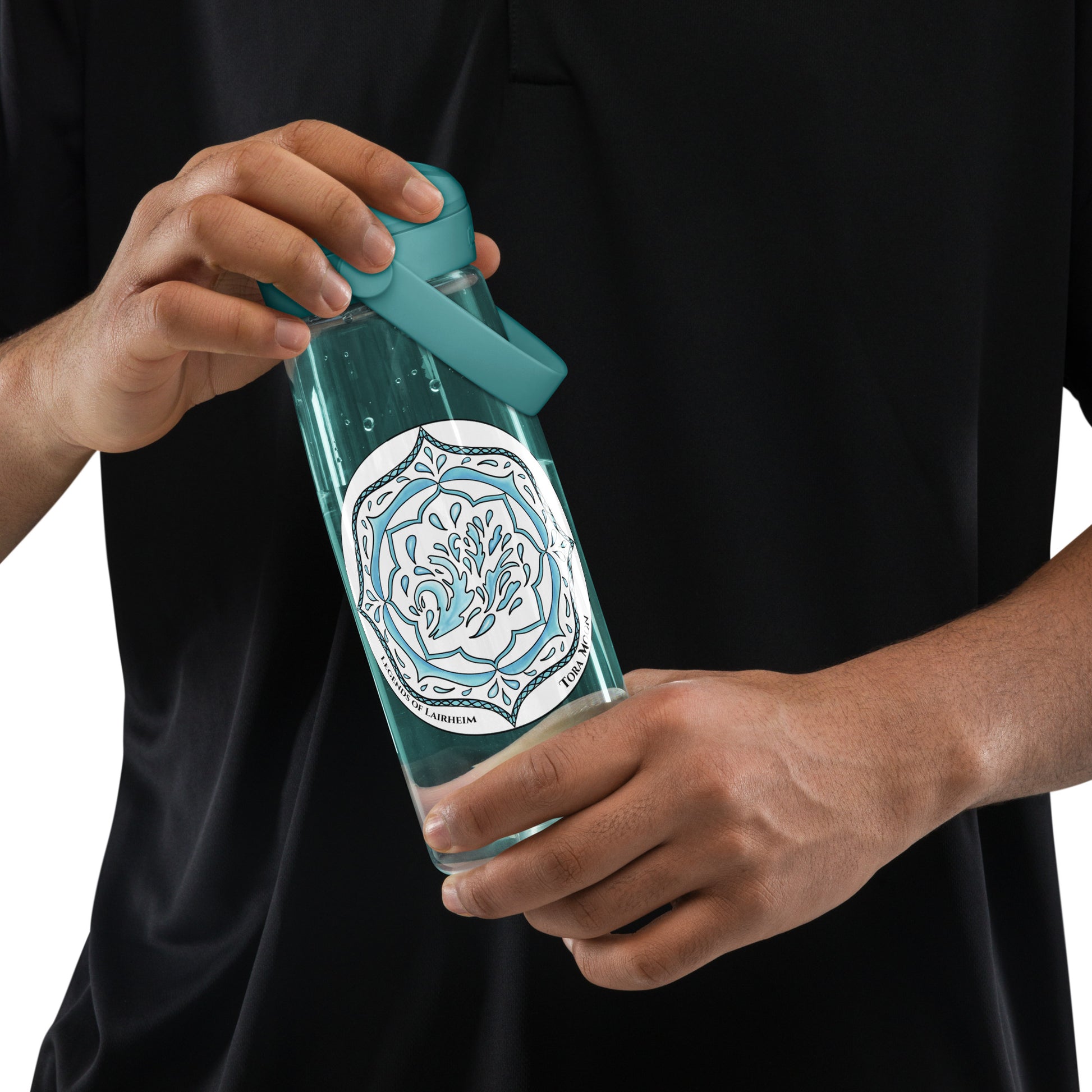 Person holding a Blue Talent Mandala Flip Straw Water Bottle cove blue
