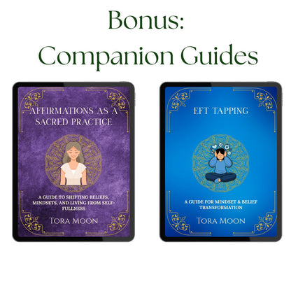 Bonus companion guides included with Lakshmi Sacred Abundance Guide, featuring Affirmations as a Sacred Practice and EFT Tapping for mindset and belief transformation in a goddess-based devotional framework