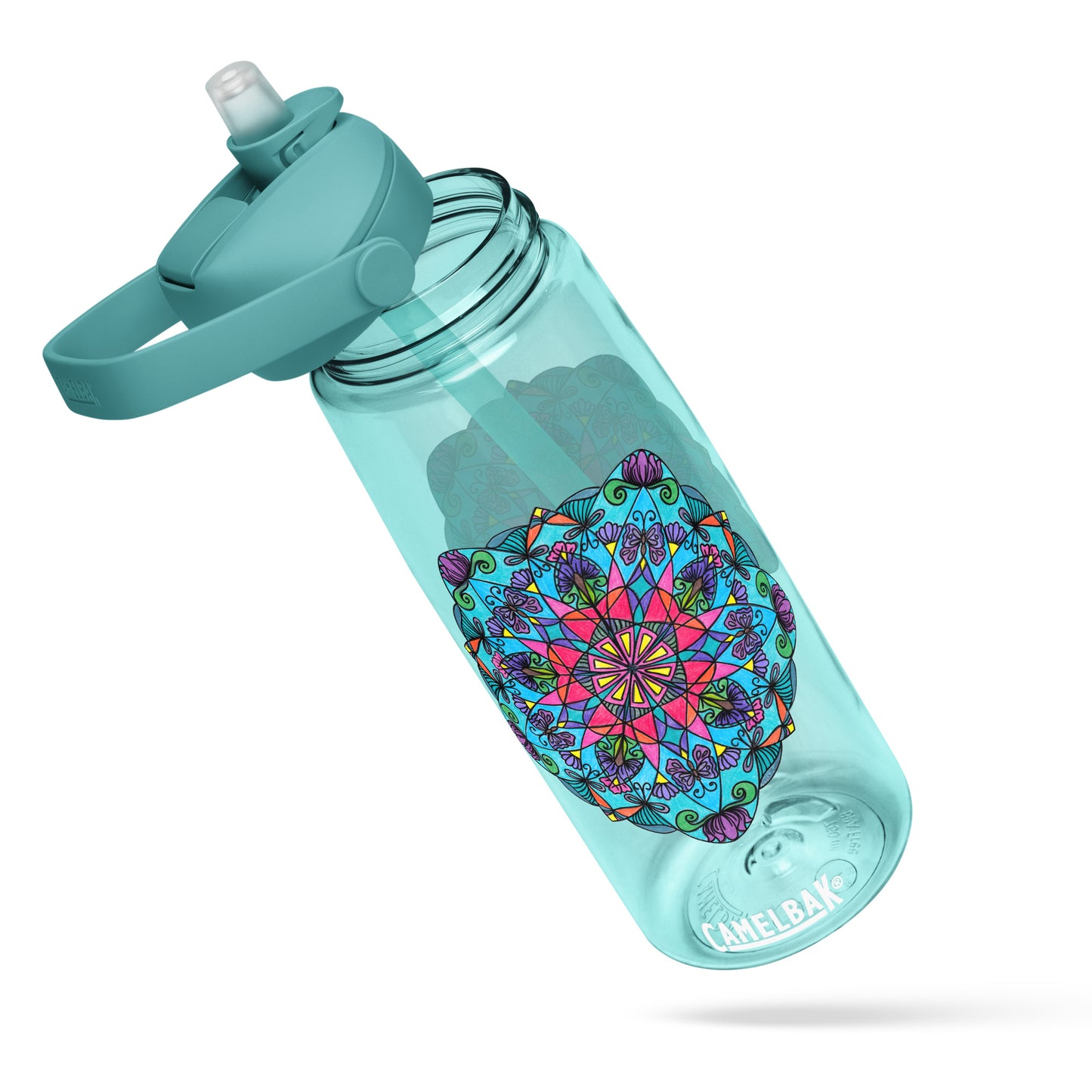 Enchanted Wings Mandala Flip Straw Water Bottle cove blue 