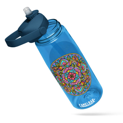 Floral Scrolls Mandala Flip Straw Water Bottle oxford blue