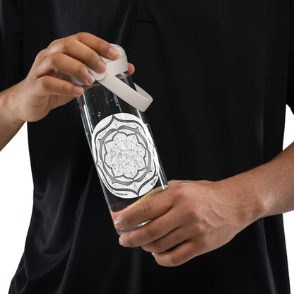 Person holding a Gray Talent Mandala Flip Straw Water Bottle clear
