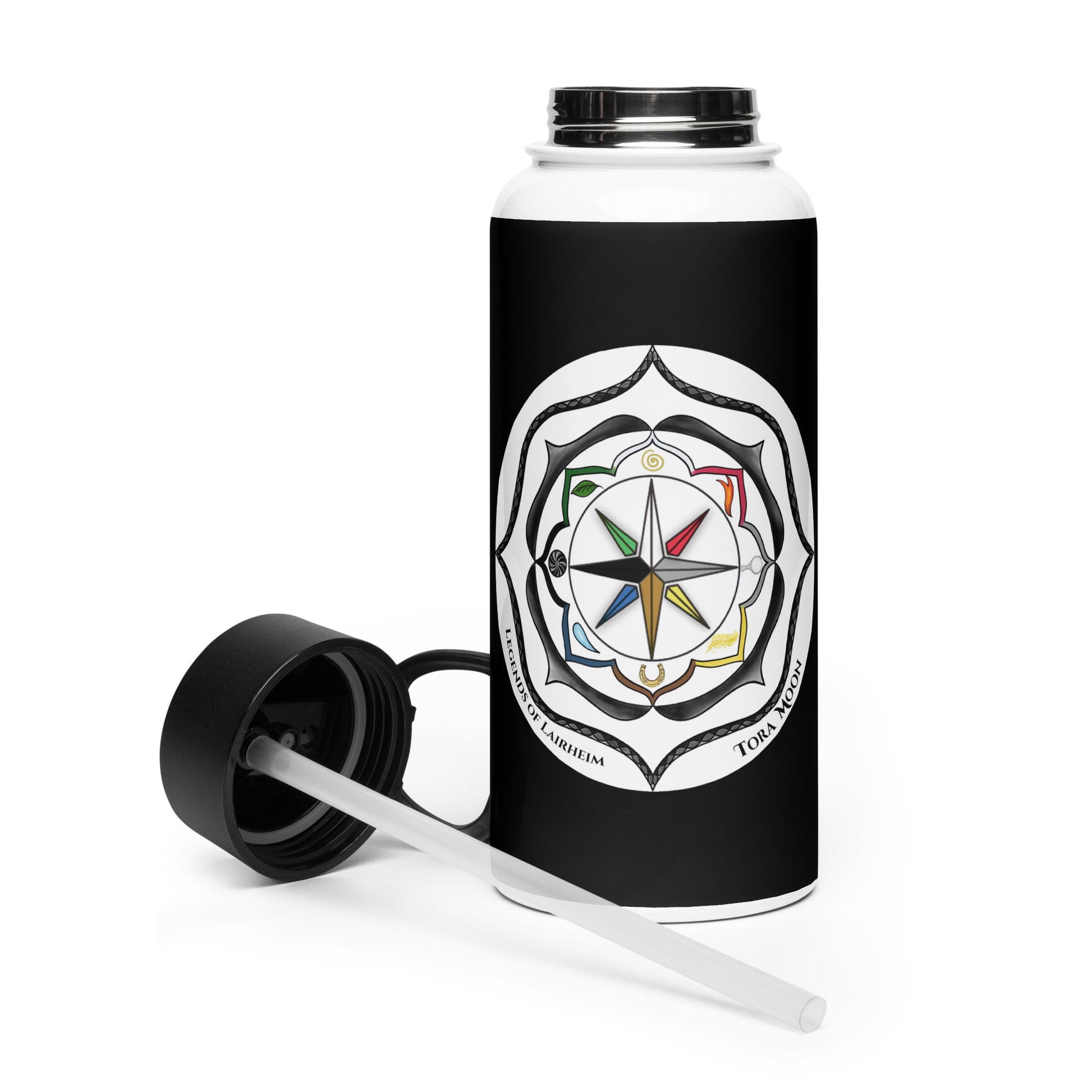 Legends-black-mandala-stainless-steel-water-bottle