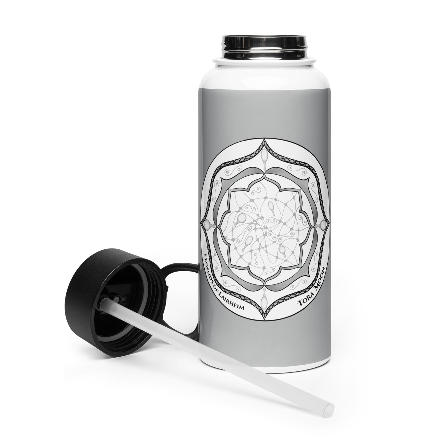 Legends-gray-mandala-stainless-steel-water-bottle
