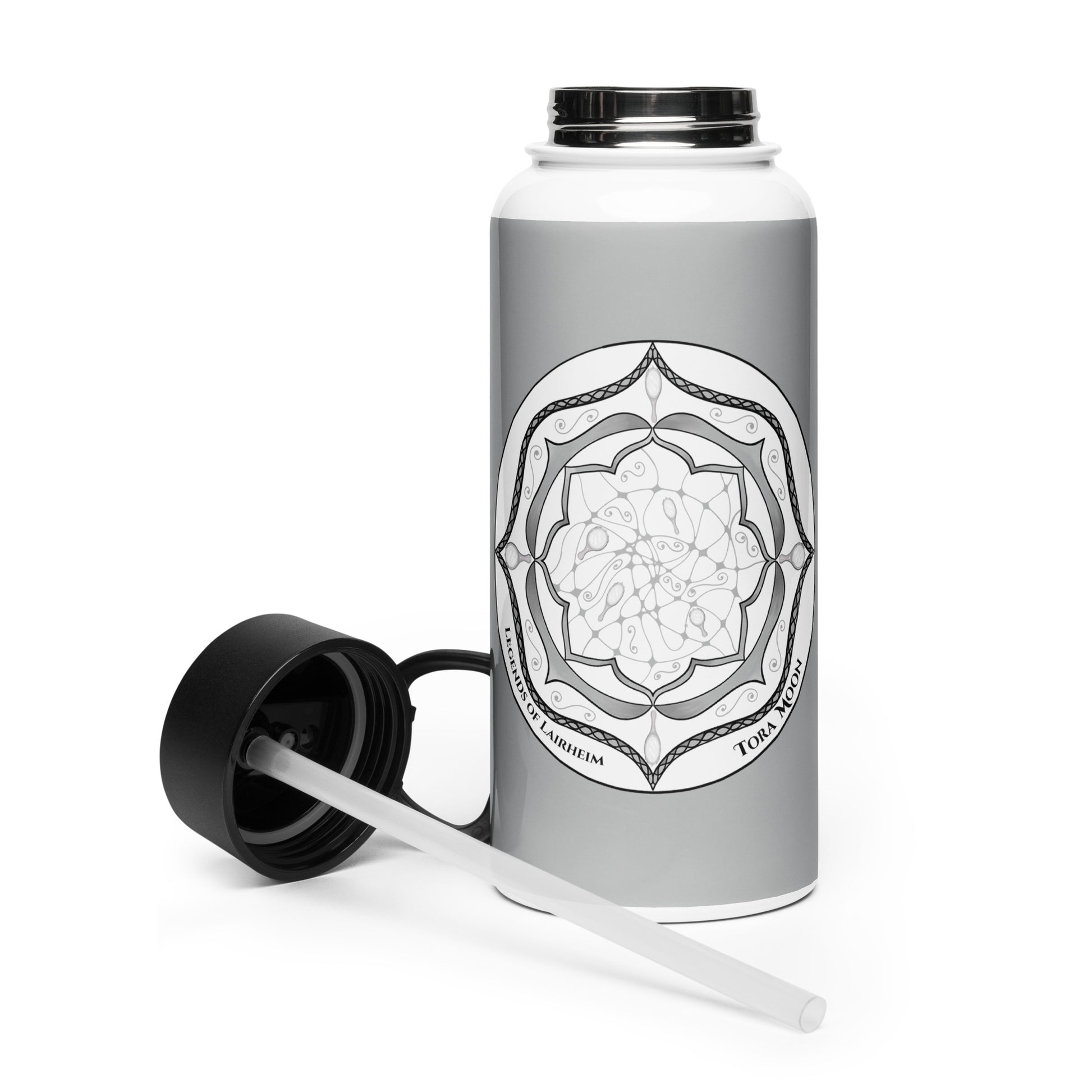Legends-gray-mandala-stainless-steel-water-bottle