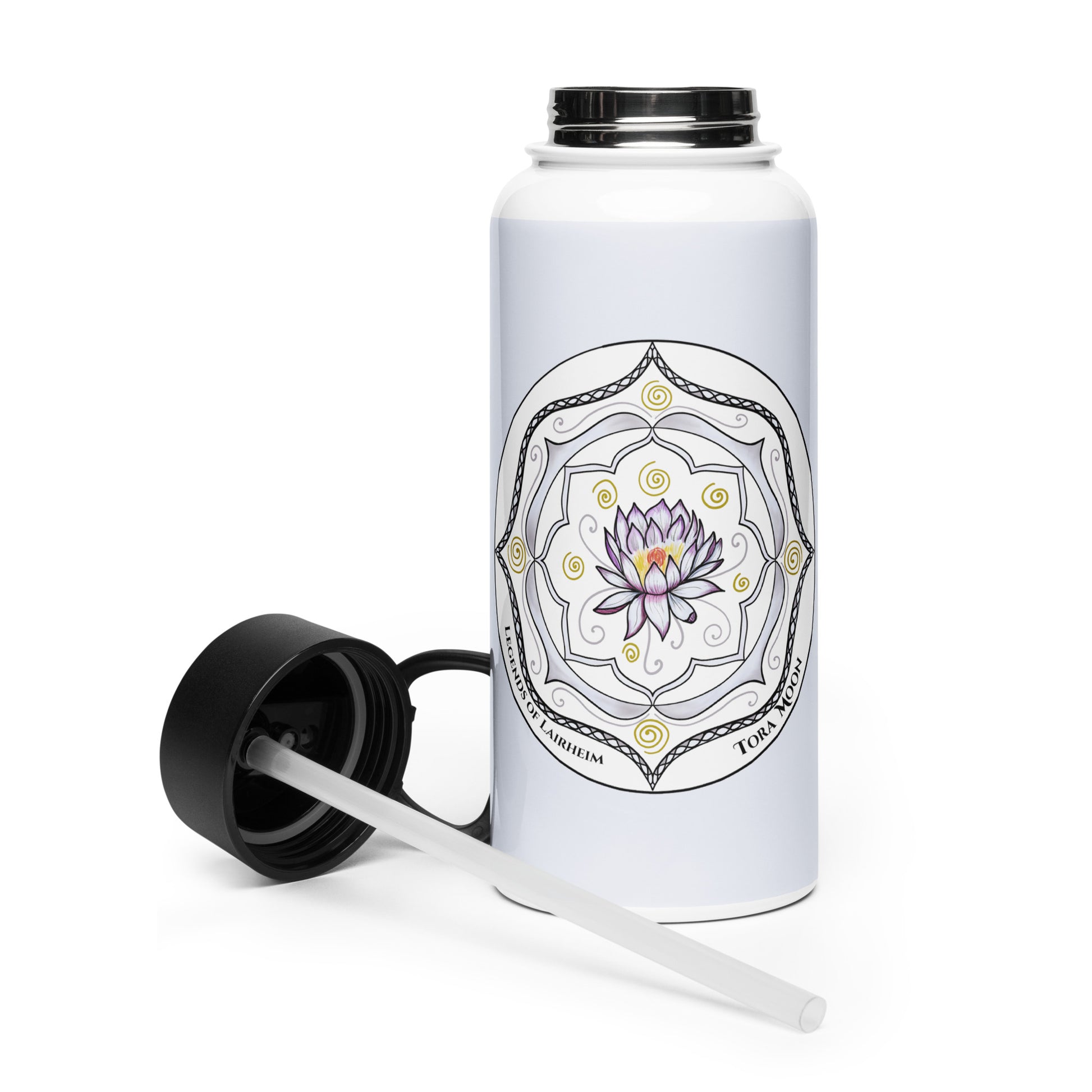 Legends-white-mandala-stainless-steel-water-bottle-with-straw