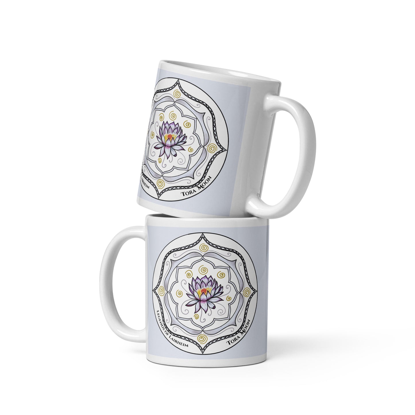 Legends-white-mandala-glossy-mug-stacked