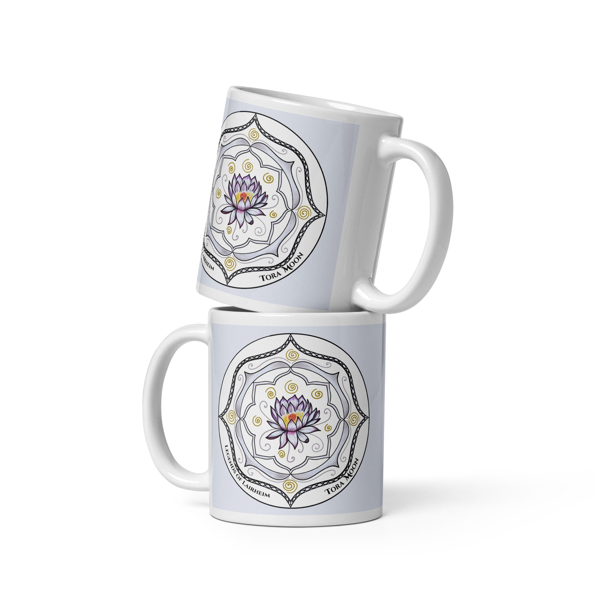 Legends-white-mandala-glossy-mug-stacked