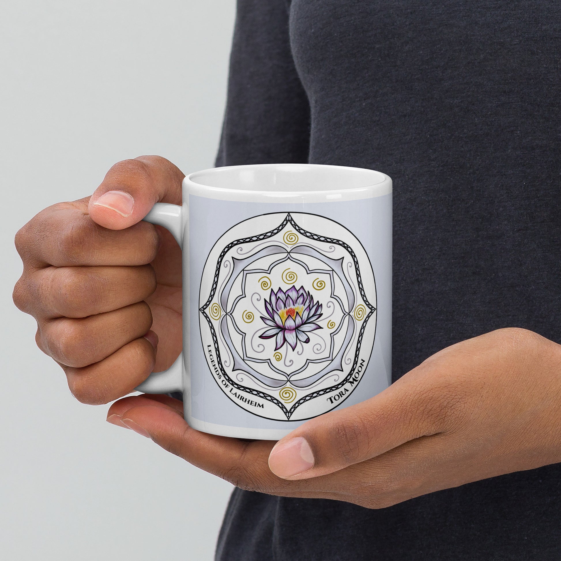 Legends-white-mandala-glossy-mug-model-holding