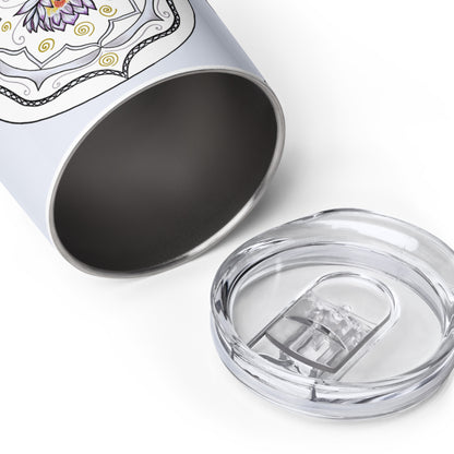 Legends-white-mandala-wine-tumbler-lid-closeup