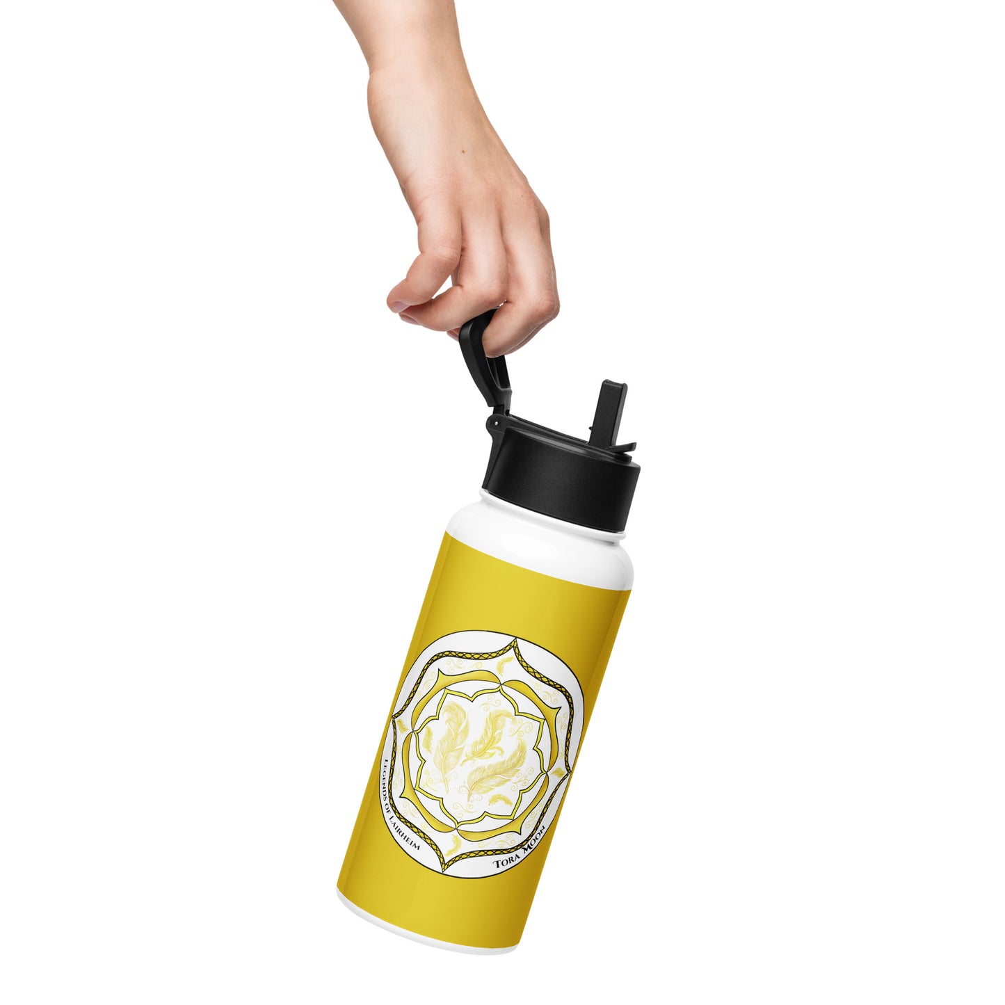 Legends-yellow-mandala-stainless-steel-water-bottle-person-holding