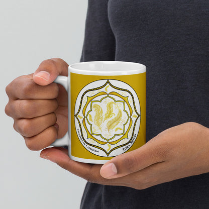 Legends-yellow-mandala-glossy-mug-model-holding