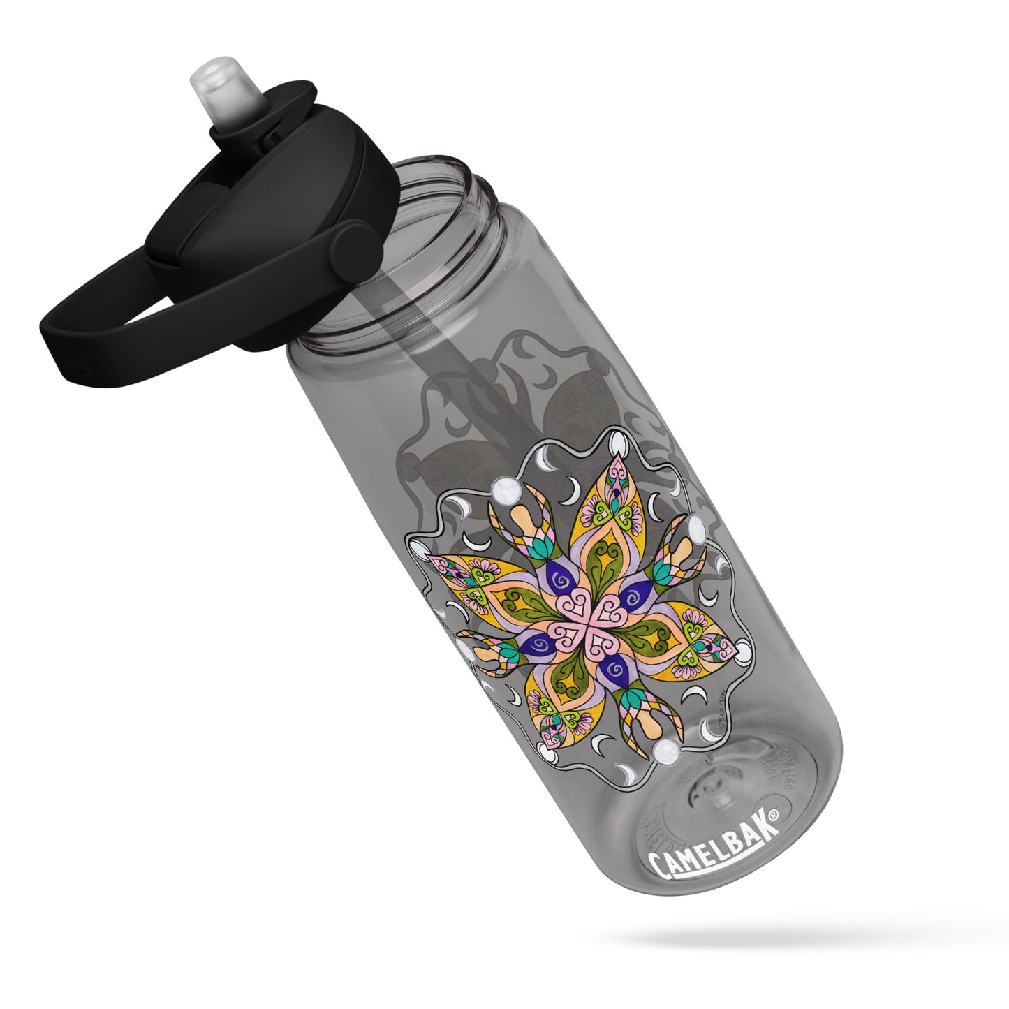 Moonlit Goddess Mandala Flip Straw Water Bottle charcoal
