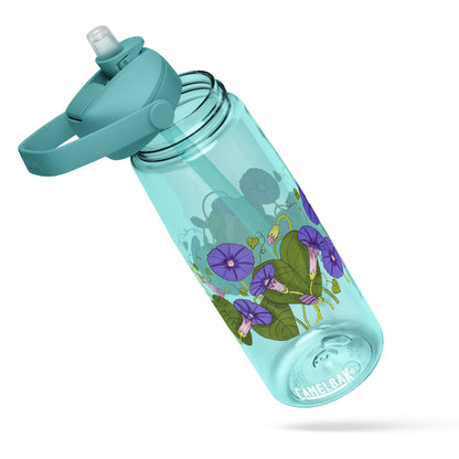 Morning Glories Flip Straw Water Bottle cove blue