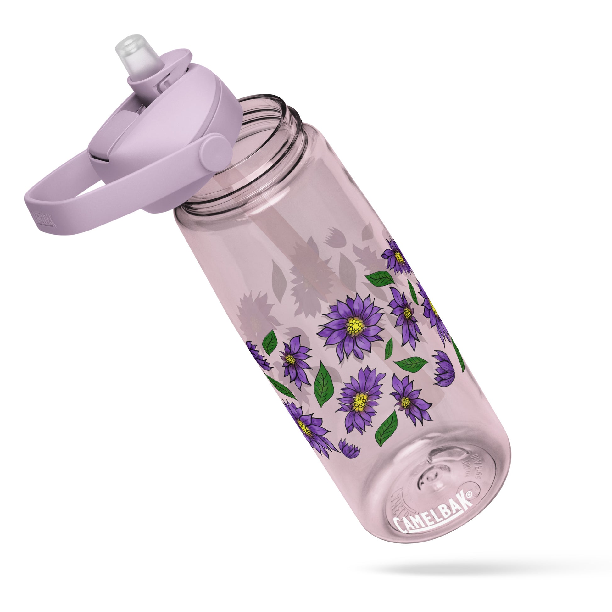 Purple Daisies Flip Straw Water Bottle purple sky