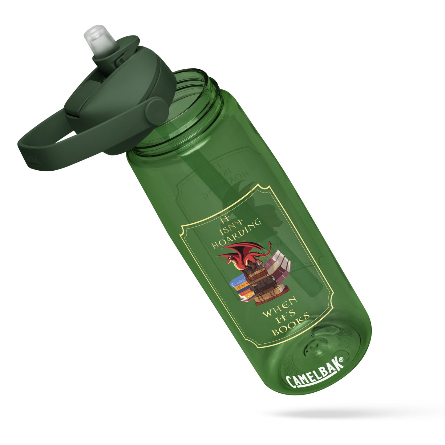 Fierce Red Dragon Book Guardian Flip Straw Water Bottle forest green
