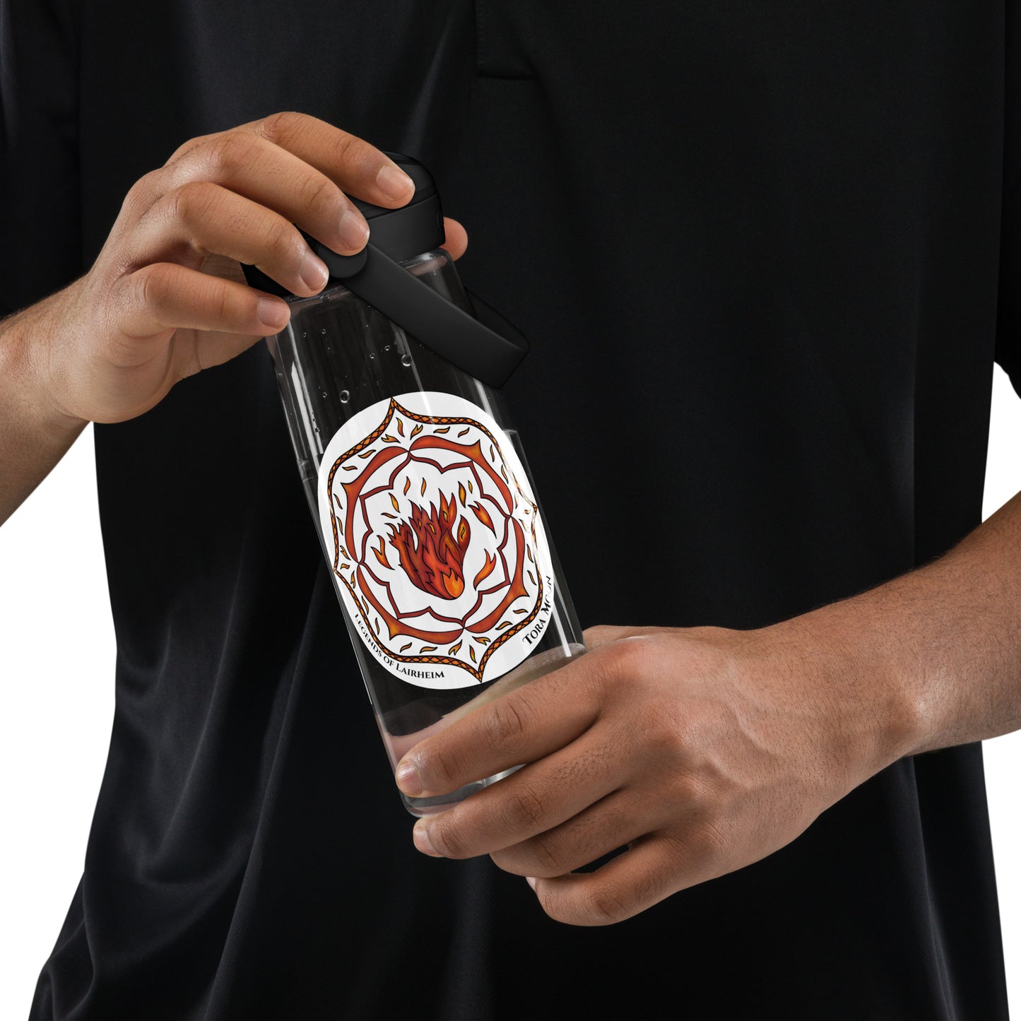 Person holding a Red Talent Mandala Flip Straw Water Bottle charcoal