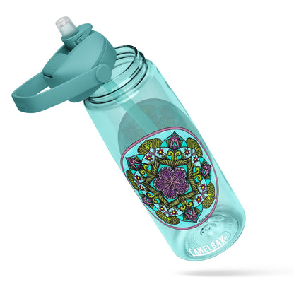 Sacred Harmony Pentagram Mandala Flip Straw Water Bottle cove blue