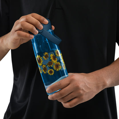 Person holding a Sunflowers Flip Straw Water Bottle oxford blue