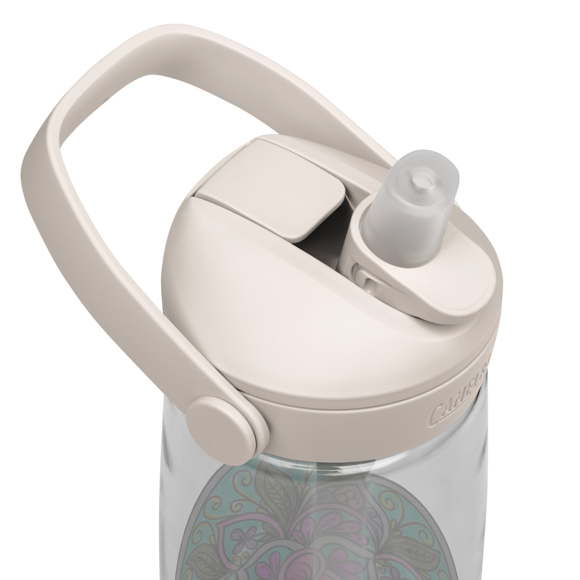 Triquetra Bloom Mandala Flip Straw Water Bottle top clear-white