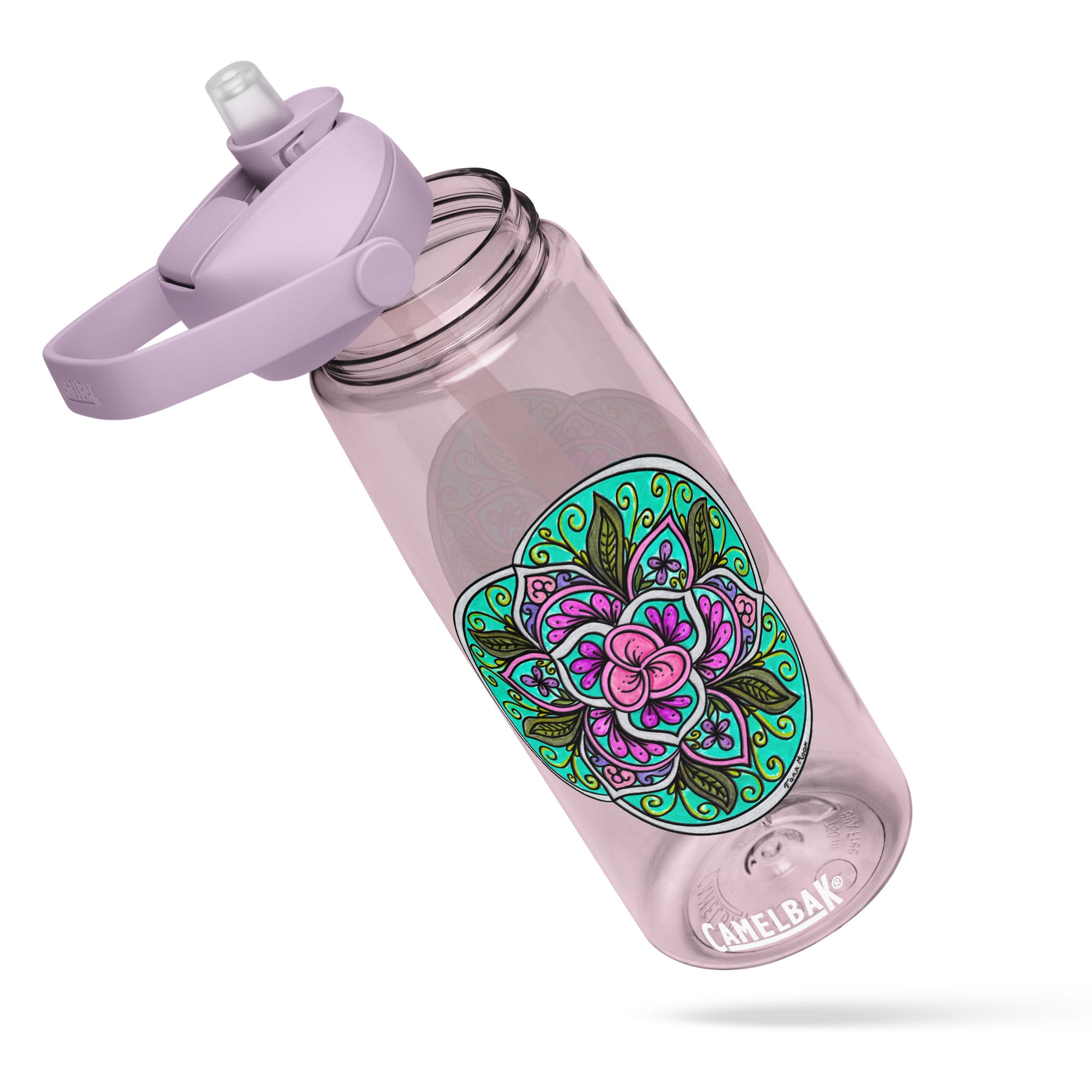 Triquetra Bloom Mandala Flip Straw Water Bottle purple sky