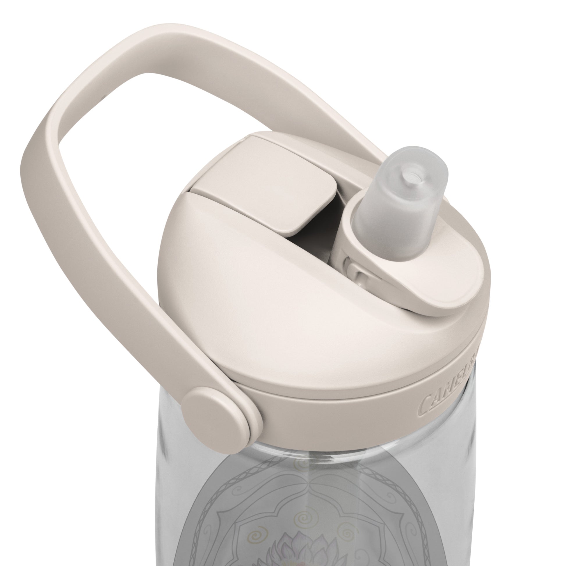 White Talent Mandala Flip Straw Water Bottle top clear