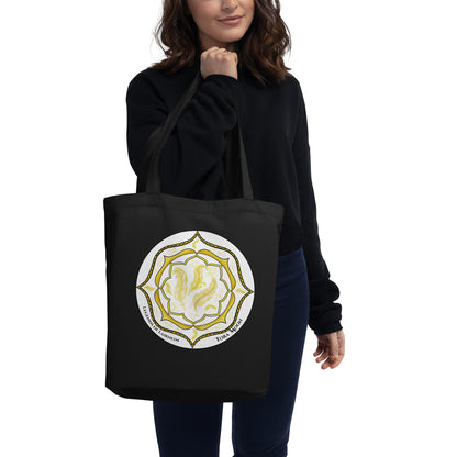 Legends-yellow-mandala-totebag-black-model-holding
